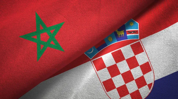 Marokko en Kroatië twee vlaggen textiel doek, weefsel textuur — Stockfoto