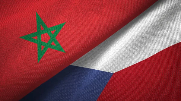 Marocco e Repubblica ceca due bandiere tessuto, tessitura tessuto — Foto Stock