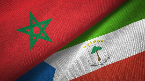 Marokko en Equatoriaal-Guinea twee vlaggen textiel doek, weefsel textuur — Stockfoto