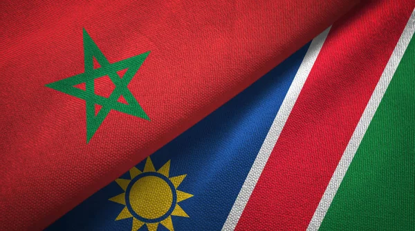 Marokko en Namibië twee vlaggen textiel doek, stof textuur — Stockfoto