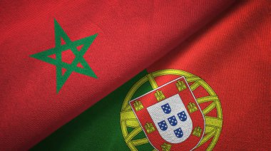Fas ve Portekiz iki bayraklar tekstil kumaş, kumaş doku