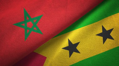 Fas ve Sao Tome ve Principe iki bayraklar tekstil kumaş, kumaş doku