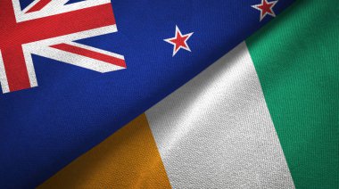 Yeni Zelanda ve Fildişi Sahili Fildişi sahili iki bayraklar tekstil kumaş doku 