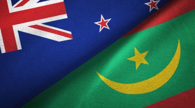 Yeni Zelanda ve Moritanya iki bayraklar tekstil kumaş, kumaş doku