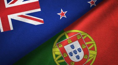 Yeni Zelanda ve Portekiz iki bayraklar tekstil kumaş, kumaş doku