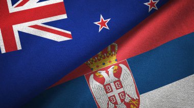 Yeni Zelanda ve Sırbistan iki bayrak tekstil kumaş, kumaş doku