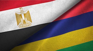 Mısır ve Mauritius iki bayraklar tekstil kumaş, kumaş doku