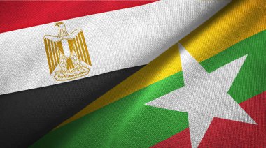 Mısır ve Myanmar iki bayrak tekstil kumaş, kumaş doku