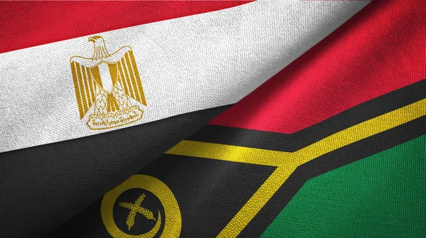 Egipto y Vanuatu dos banderas tela textil, textura de la tela — Foto de Stock