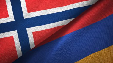 Norveç ve Ermenistan iki bayrak tekstil kumaş, kumaş doku 
