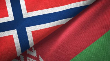 Norveç ve Beyaz Rusya iki bayraklar tekstil kumaş, kumaş doku 