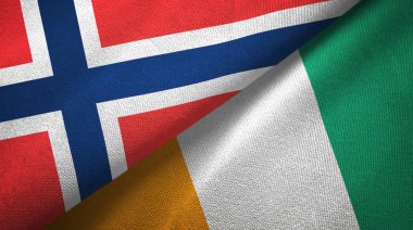 Norveç ve Fildişi Sahili Fildişi sahili iki bayraklar tekstil kumaş doku 
