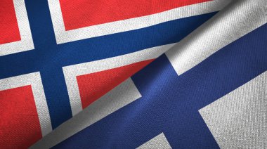 Norveç ve Finlandiya iki bayraktekstil kumaş, kumaş doku