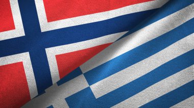 Norveç ve Yunanistan iki bayrak tekstil kumaş, kumaş doku