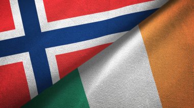 Norveç ve İrlanda iki bayraklar tekstil kumaş, kumaş doku