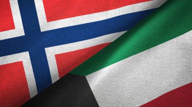 Norveç ve Kuveyt iki bayrak tekstil kumaş, kumaş doku