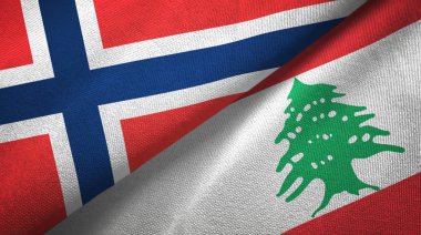 Norveç ve Lübnan iki bayrak tekstil kumaş, kumaş doku
