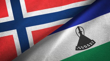 Norveç ve Lesotho iki bayrak tekstil kumaş, kumaş doku