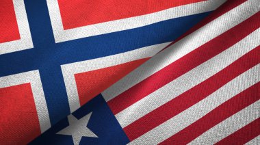 Norveç ve Liberya iki bayrak tekstil kumaş, kumaş doku