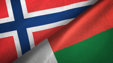 Norveç ve Madagaskar iki bayrak tekstil kumaş, kumaş doku