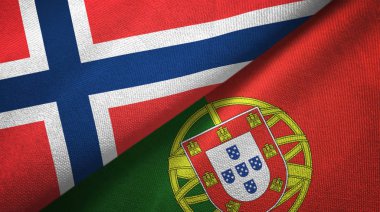 Norveç ve Portekiz iki bayraklar tekstil kumaş, kumaş doku