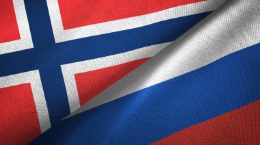 Norveç ve Rusya iki bayrak tekstil kumaş, kumaş doku