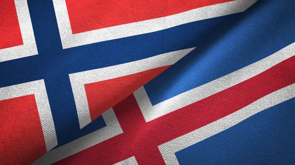 Norwegen und Island zwei Flaggen Textiltuch, Textilstruktur — Stockfoto