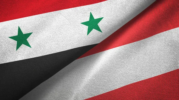 Suriah dan Austria dua bendera kain tekstil, tekstur kain — Stok Foto
