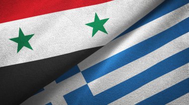 Suriye ve Yunanistan iki bayrak tekstil kumaş, kumaş doku