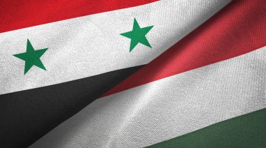 Suriye ve Macaristan iki bayrak tekstil kumaş, kumaş doku