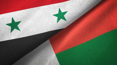 Suriye ve Madagaskar iki bayrak tekstil kumaş, kumaş doku