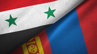 Suriye ve Moğolistan iki bayrak tekstil kumaş, kumaş doku