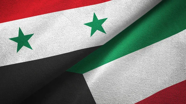 Syria and Kuwait two flags textile cloth, fabric texture — Stock Photo, Image