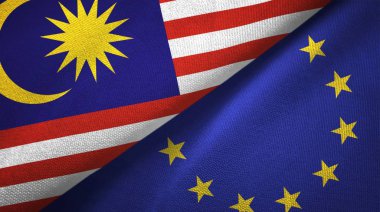 Malezya ve Avrupa Birliği iki bayrak tekstil kumaş, kumaş doku