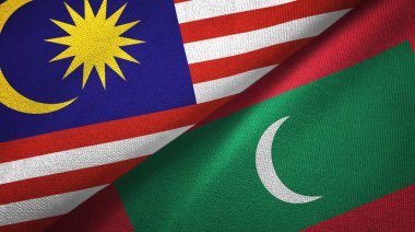 Malezya ve Maldivler iki bayraklar tekstil kumaş, kumaş doku