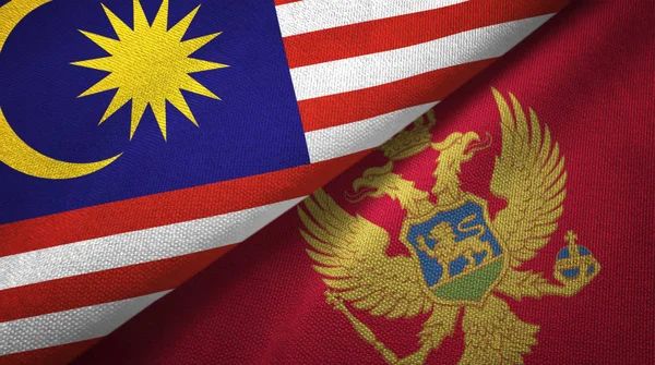 Malaysia och Montenegro två flaggor textil tyg, tyg konsistens — Stockfoto