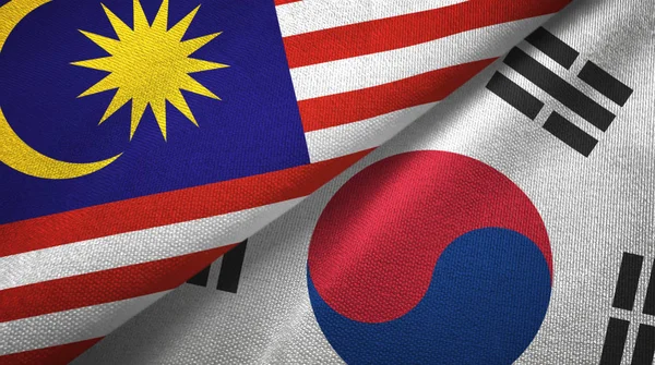 Malaysia and South Korea two flags textile cloth, fabric texture — Stock Photo, Image