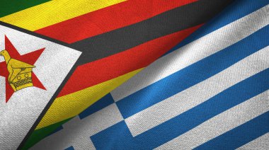 Zimbabve ve Yunanistan iki bayrak tekstil kumaşı, kumaş dokusu