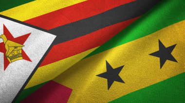 Zimbabwe ve Sao Tome ve Principe iki bayrak tekstil kumaşı, kumaş dokusu