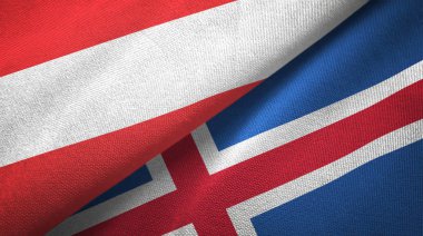 Avusturya ve İzlanda iki bayrak tekstil kumaş, kumaş doku