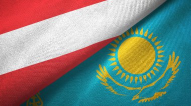Avusturya ve Kazakistan iki bayrak tekstil kumaş, kumaş doku