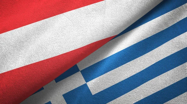 Österreich und Griechenland zwei Flaggen Textiltuch, Textilstruktur — Stockfoto