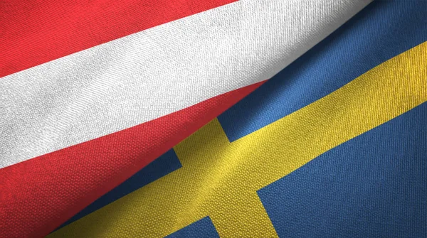 Avusturya ve İsveç iki bayrak tekstil kumaş, kumaş doku — Stok fotoğraf