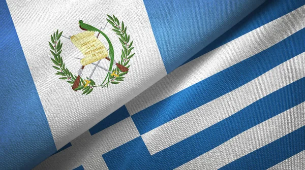 Guatemala and Greece two flags textile cloth, fabric texture — Stock Photo, Image