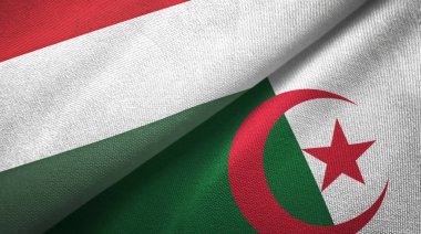 Macaristan ve Cezayir iki bayrak tekstil kumaş, kumaş doku 