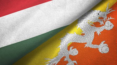 Macaristan ve Bhutan iki bayrak tekstil kumaş, kumaş doku 