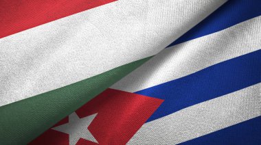 Macaristan ve Küba iki bayrak tekstil kumaş, kumaş doku