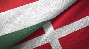 Macaristan ve Danimarka iki bayrak tekstil kumaş, kumaş doku