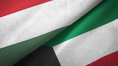 Macaristan ve Kuveyt iki bayrak tekstil kumaş, kumaş doku