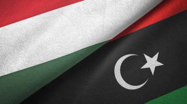 Macaristan ve Libya iki bayrak tekstil kumaş, kumaş doku